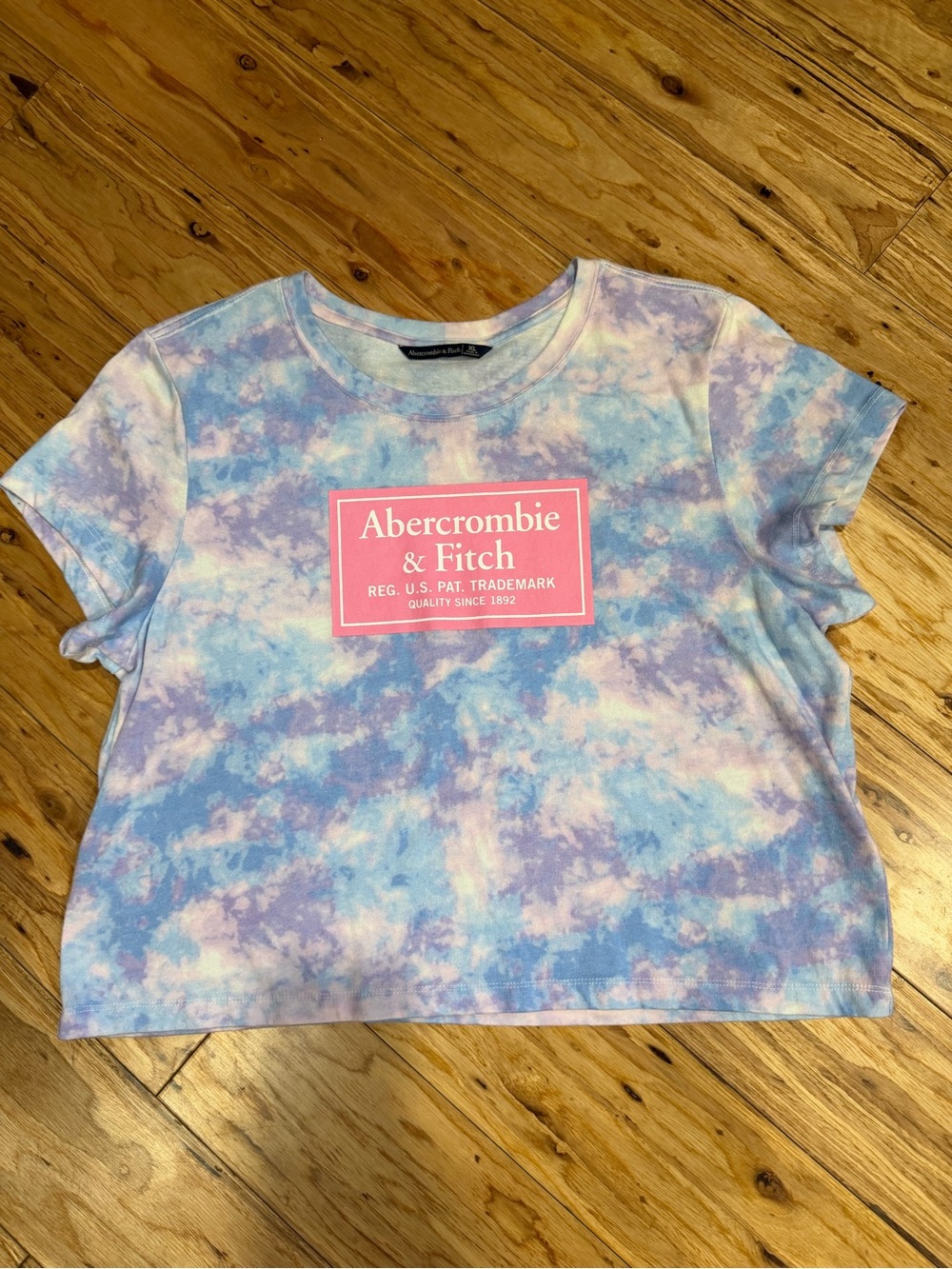 Abercrombie & Fitch Pastel Blue & Purple Tie-Dye Logo Tee with Pink Patch